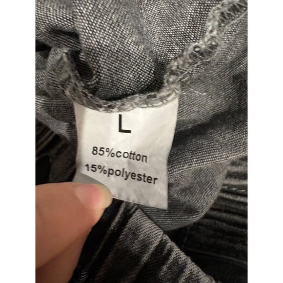 Black Acid Wash Denim Shorts Women's Large Frayed Hem Elastic Waist Drawstring - Picture 3 of 5